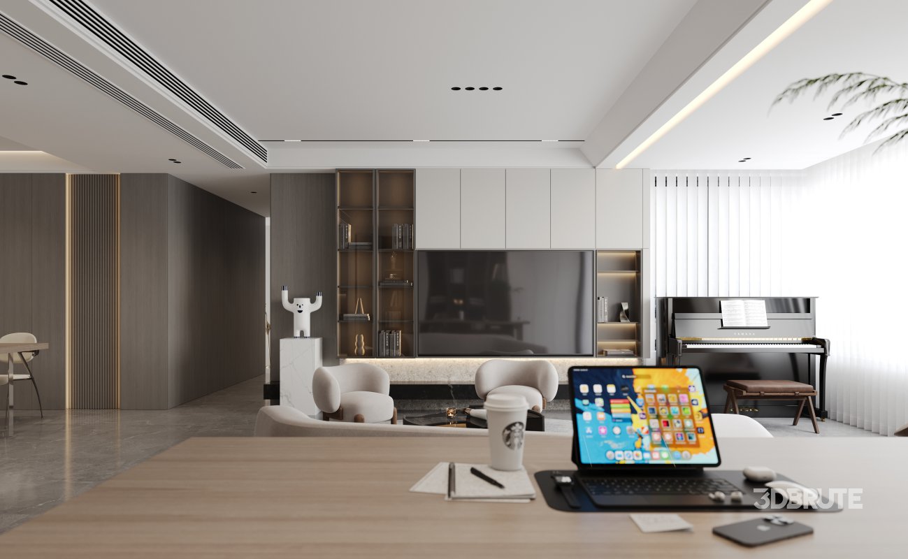 Modern living room and dining room interior scene Image 3