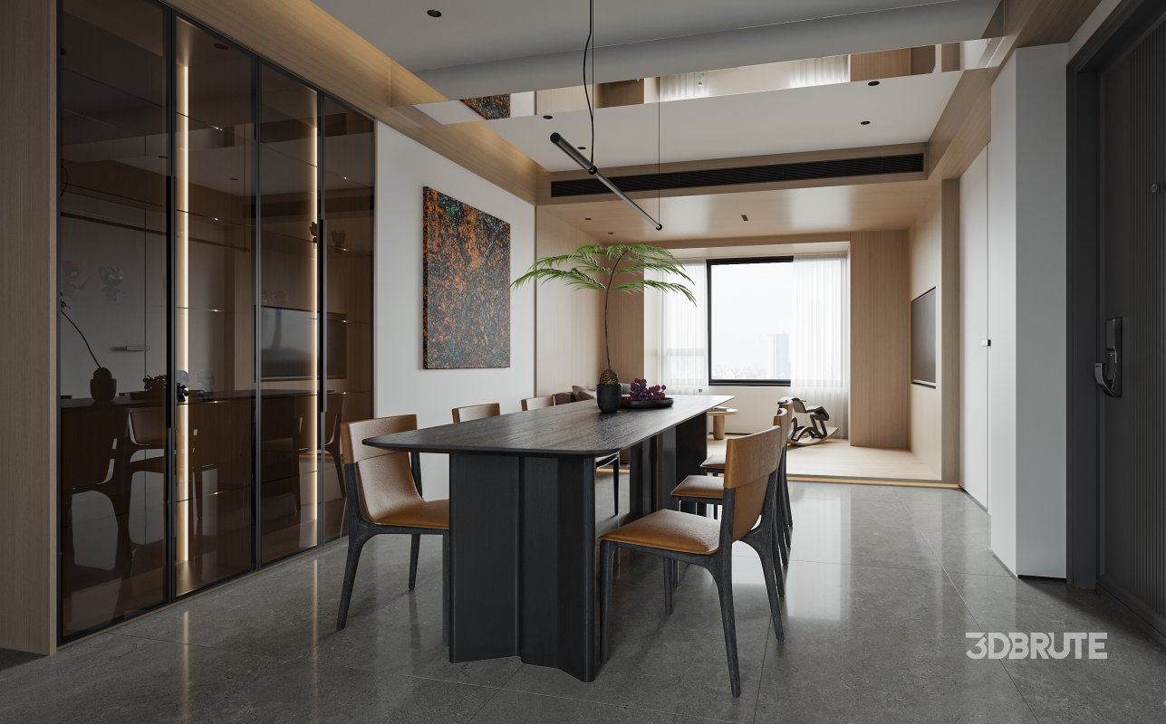 Modern living room and dining room interior scene Image 2