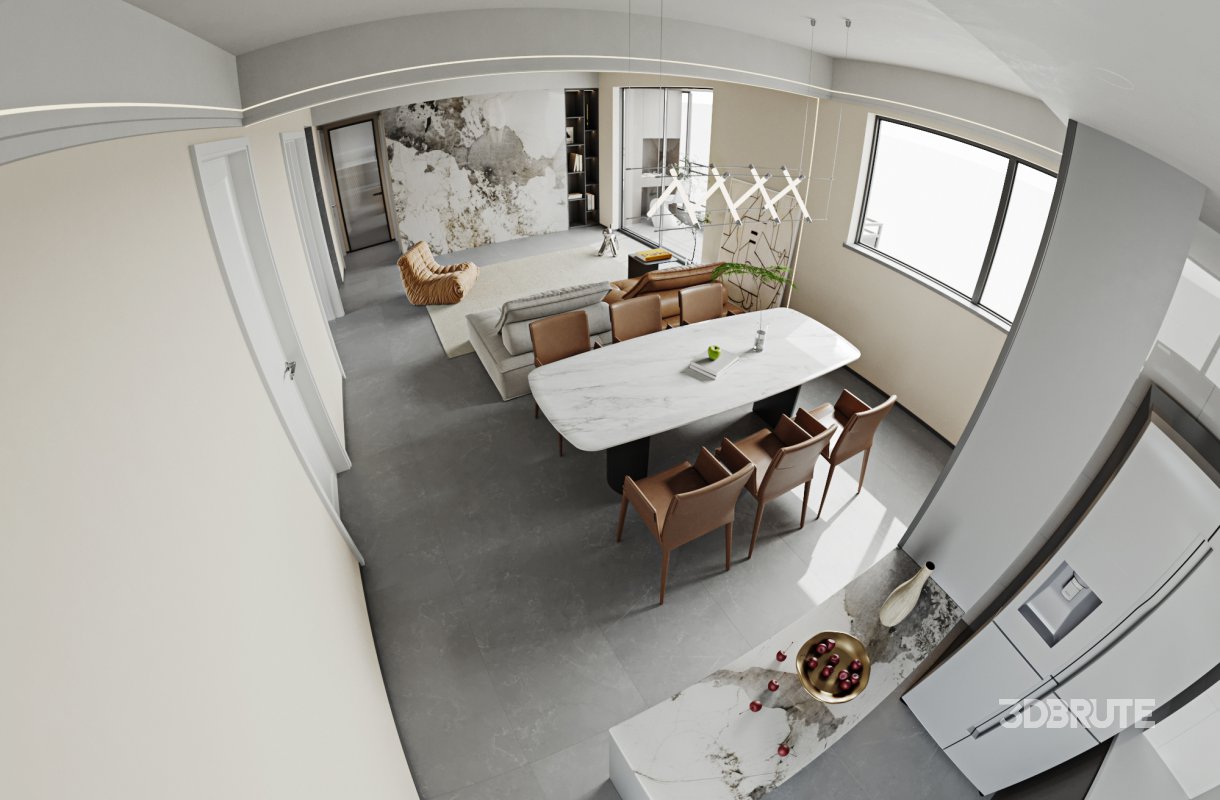 Modern living room and dining room interior scene Image 2