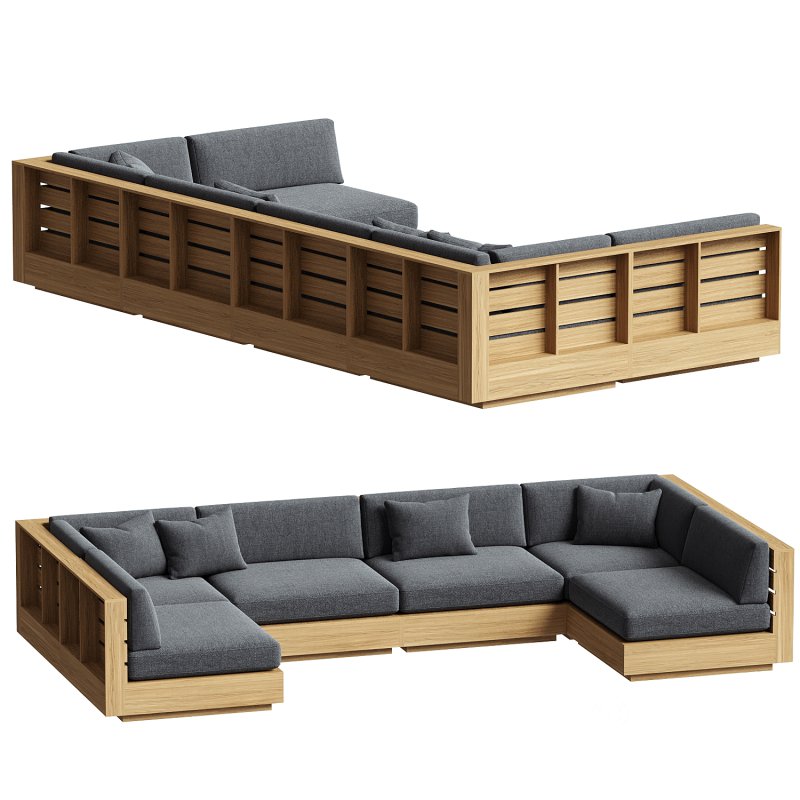 Bal Harbour Outdoor Teak Six and Corner Piece Sectional Image 3