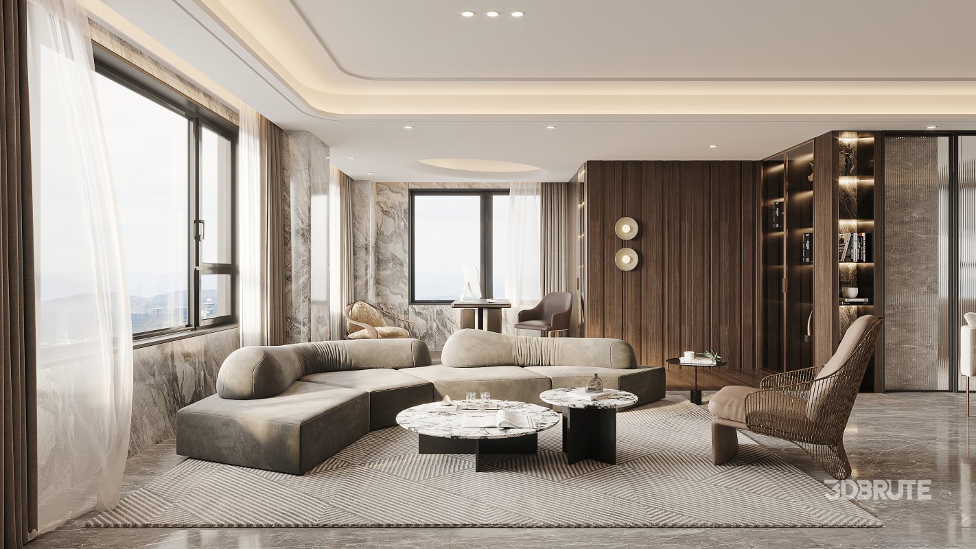 Modern living room and dining room interior scene Image 2