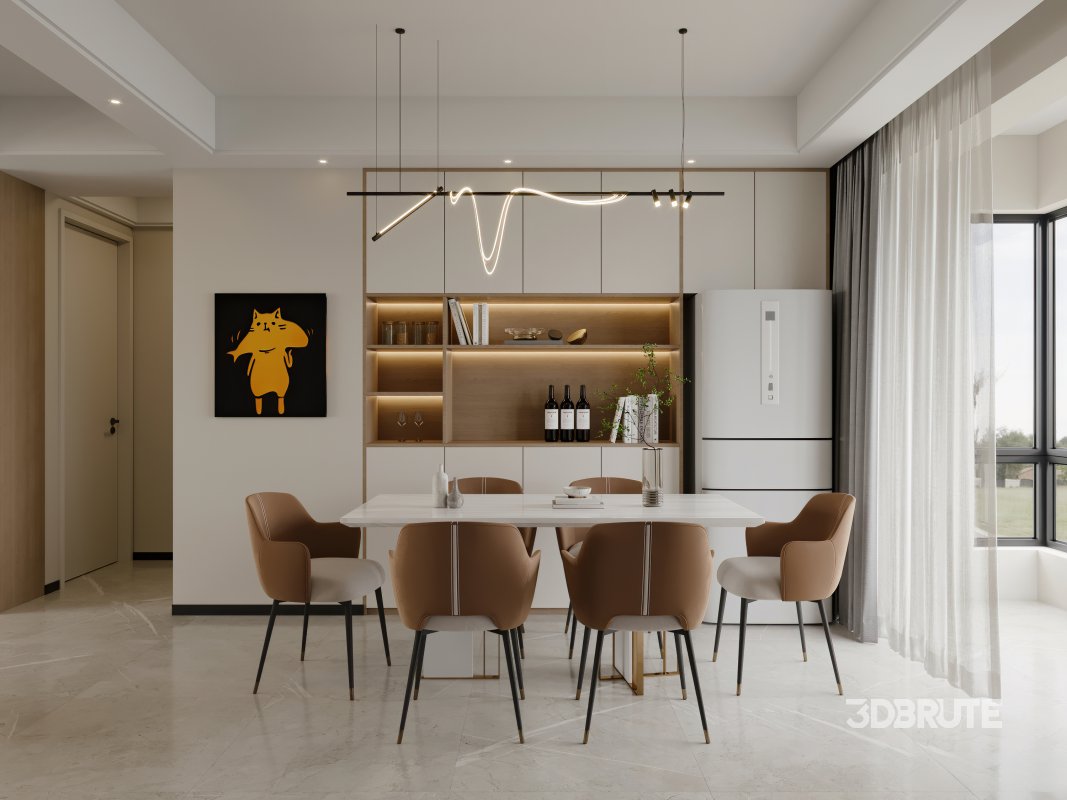 Modern living room and dining room interior scene Image 1