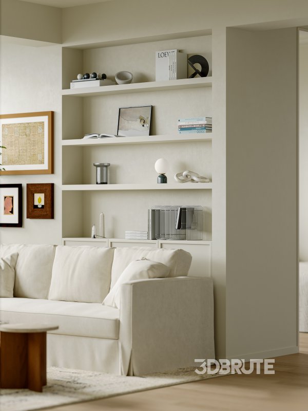 Modern living room and dining room bedroom interior scene Image 5