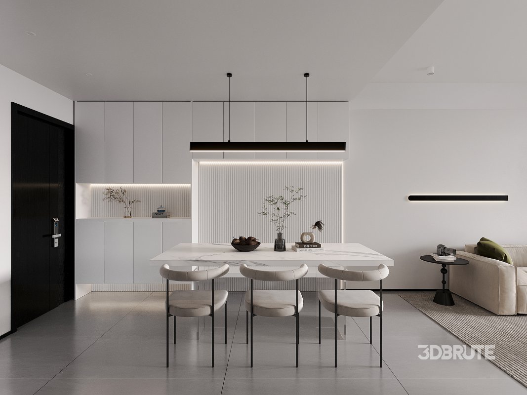 Modern living room and dining room interior scene Image 1