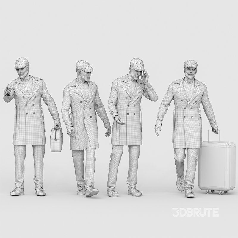 Travel Man in Trip With Coat in 04 Poses Image 1