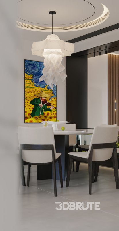 Modern living room and dining room interior scene Image 8