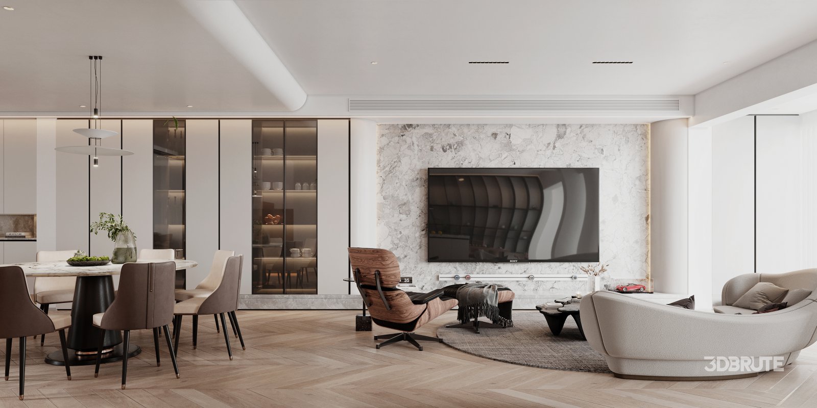 Modern living room and dining room interior scene Image 4