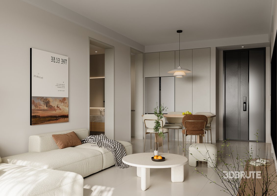 Modern living room and dining room interior scene Image 2