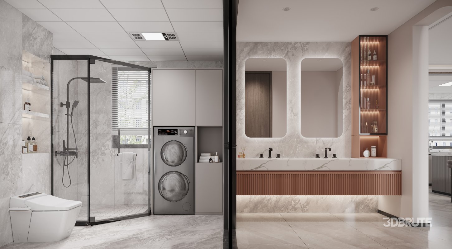 Modern living room and dining room kitchen interior scene Image 3