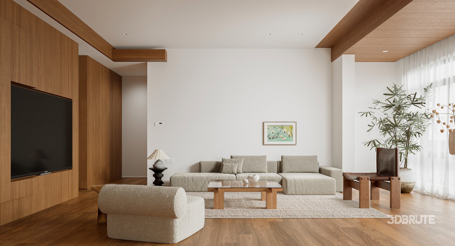 Modern living room and dining room interior scene Image 2