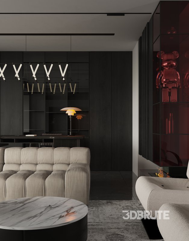 Modern living room and dining room interior scene Image 9