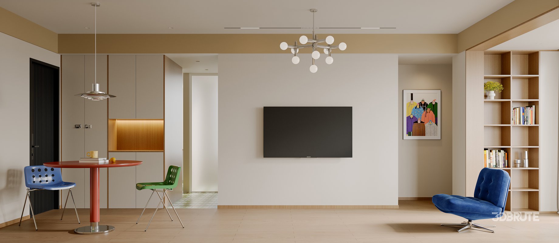 Modern living room and dining room interior scene Image 2