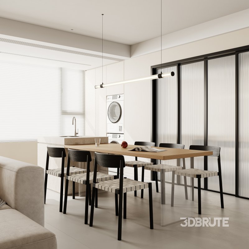 Modern living room and dining room interior scene Image 7