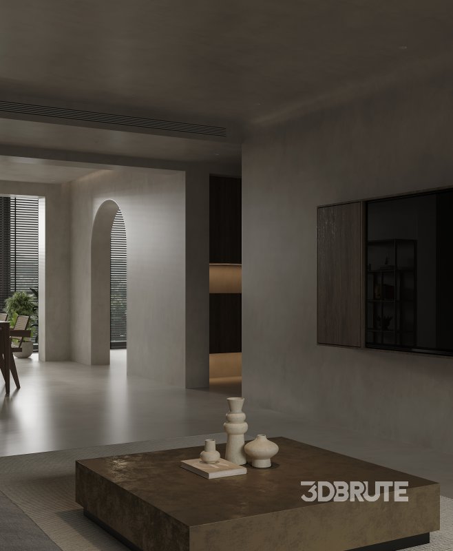 Modern living room and dining room interior scene Image 6