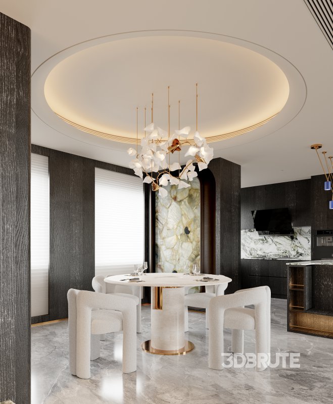 Modern living room and dining room interior scene Image 1