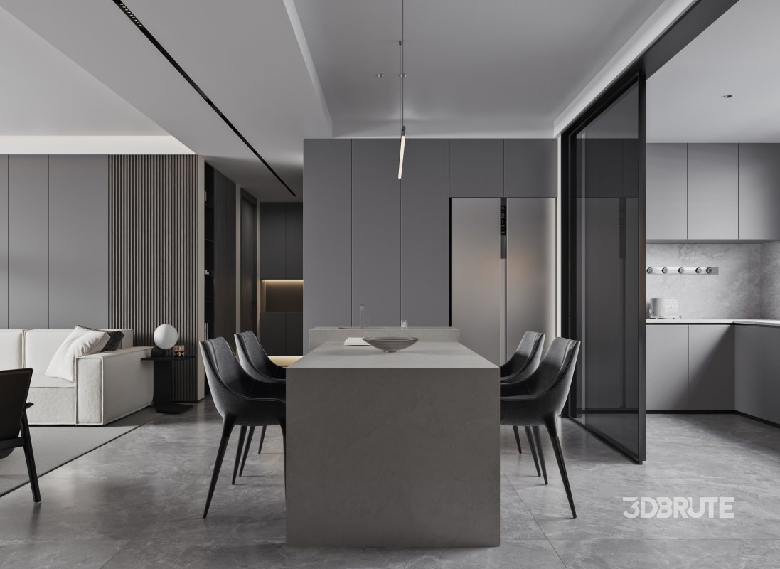 Modern living room and dining room interior scene Image 3