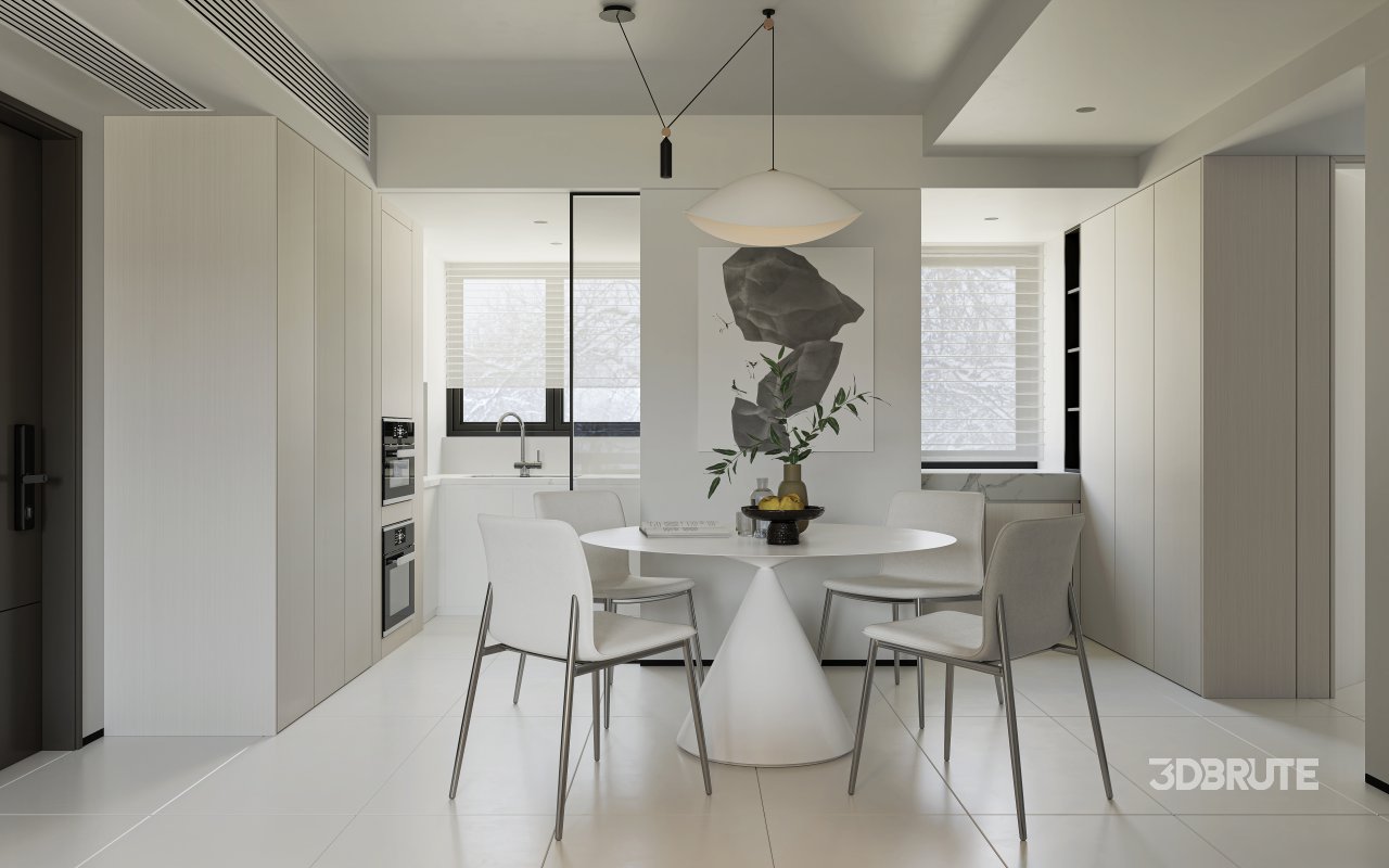 Modern living room and dining room interior scene Image 1