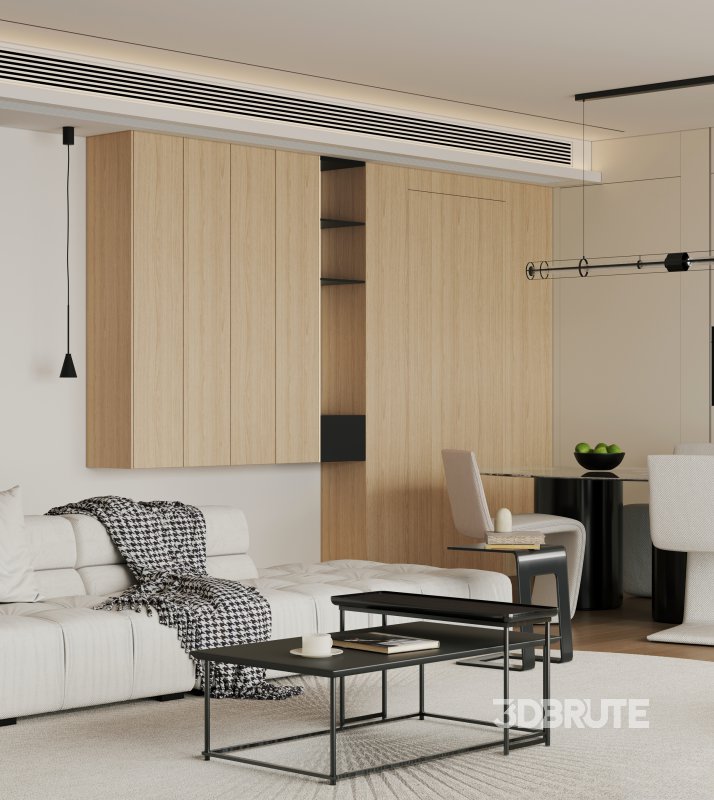 Modern living room and dining room interior scene Image 2