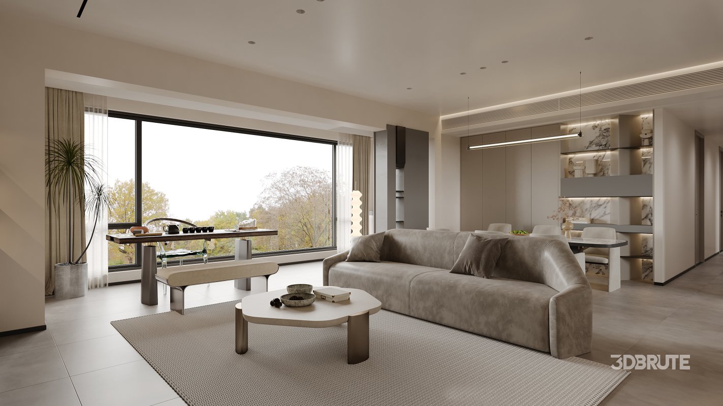 Modern living room and dining room interior scene Image 8