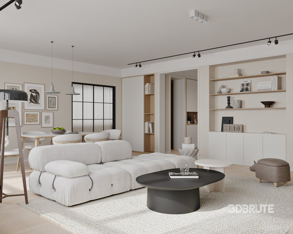 Modern living room and dining room interior scene Image 5