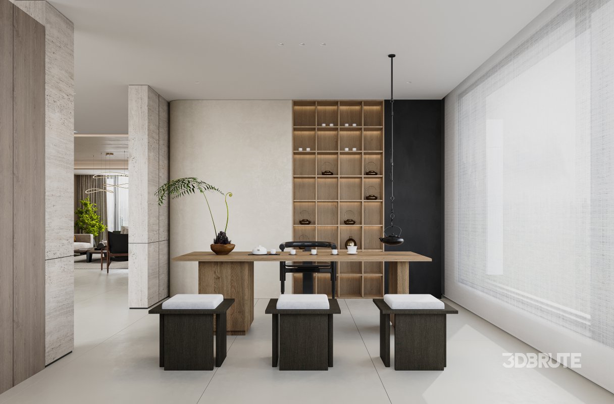 Modern living room and dining room interior scene Image 2