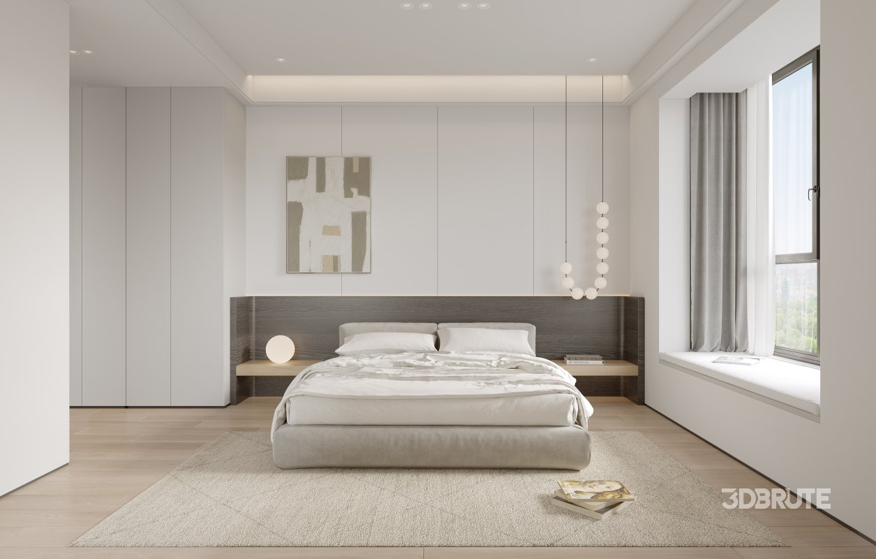 Modern living room and dining room bedroom interior scene Image 3