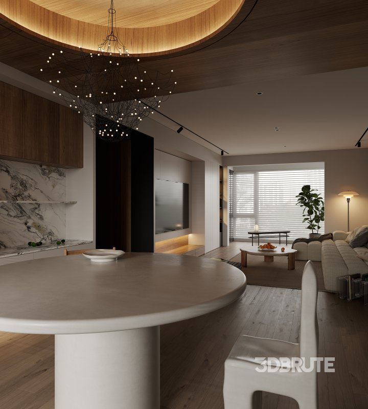 Modern living room and dining room interior scene Image 5