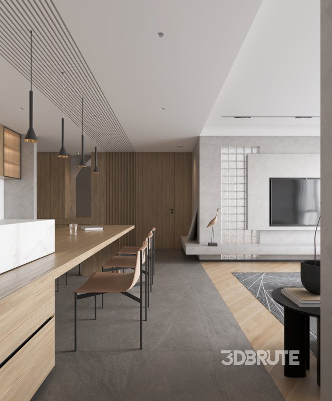 Modern living room and dining room interior scene Image 8