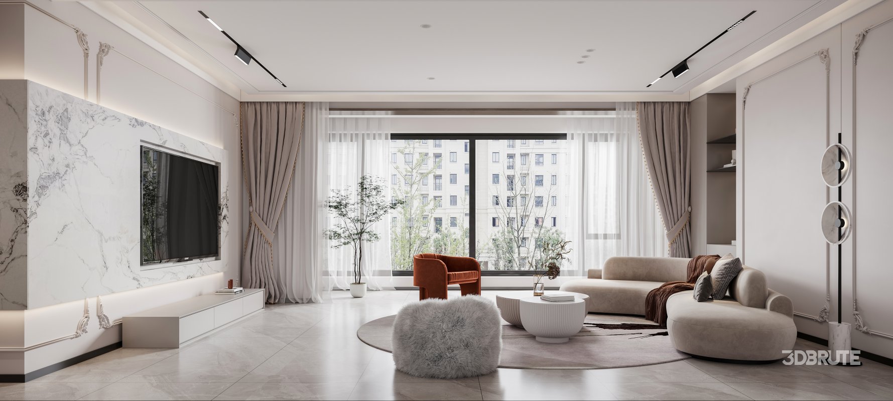 Modern living room and dining room kitchen interior scene Image 9