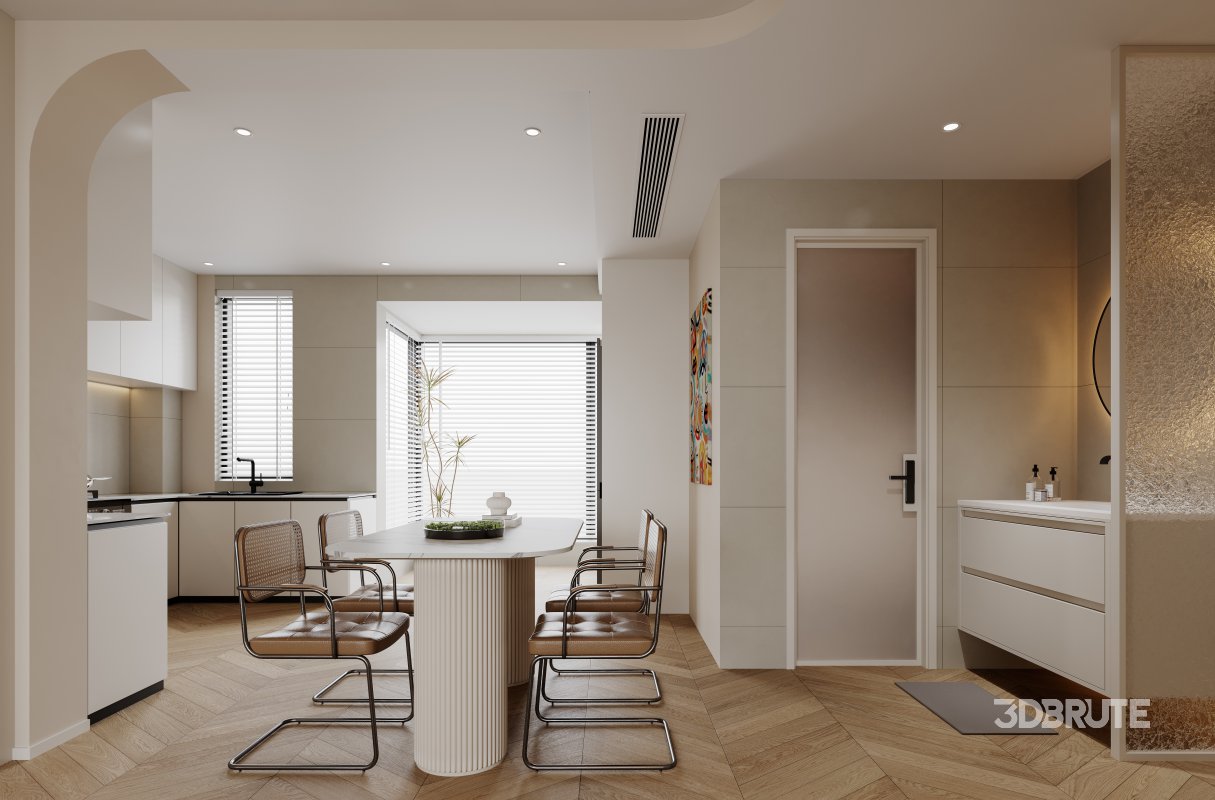 Modern living room and dining room interior scene Image 3