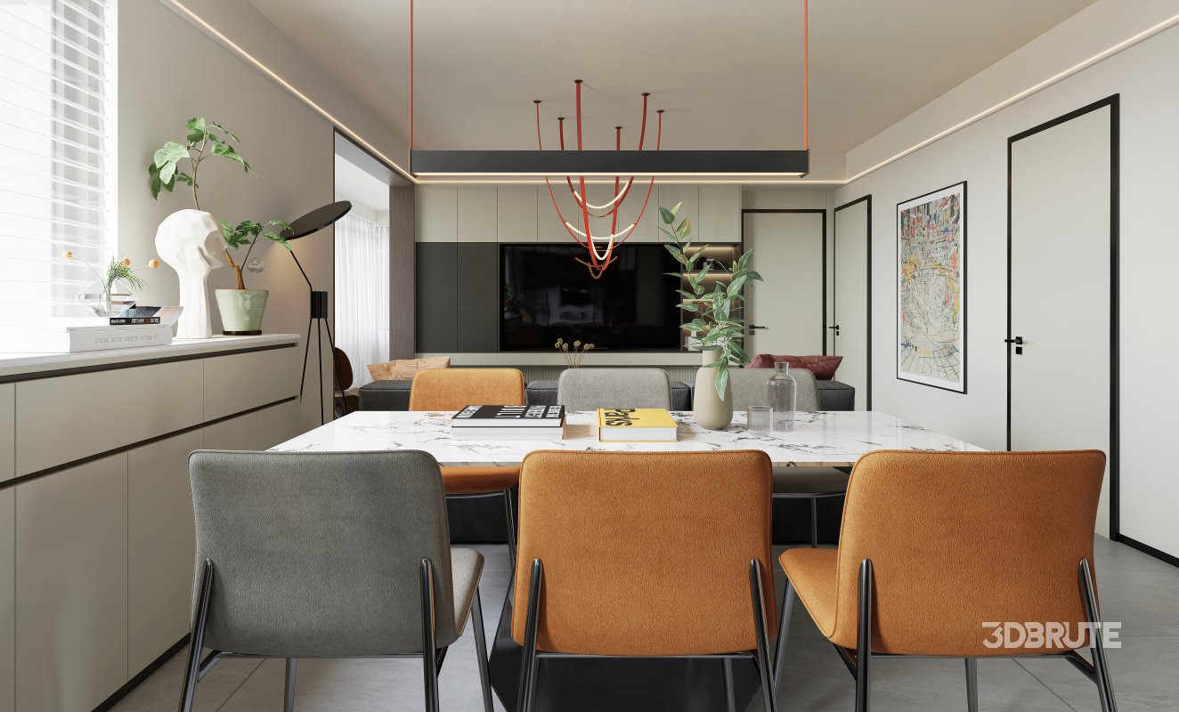 Modern living room and dining room interior scene Image 5