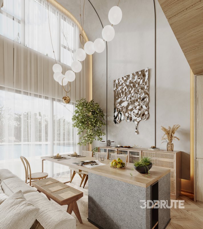 Modern living room and dining room interior scene Image 3