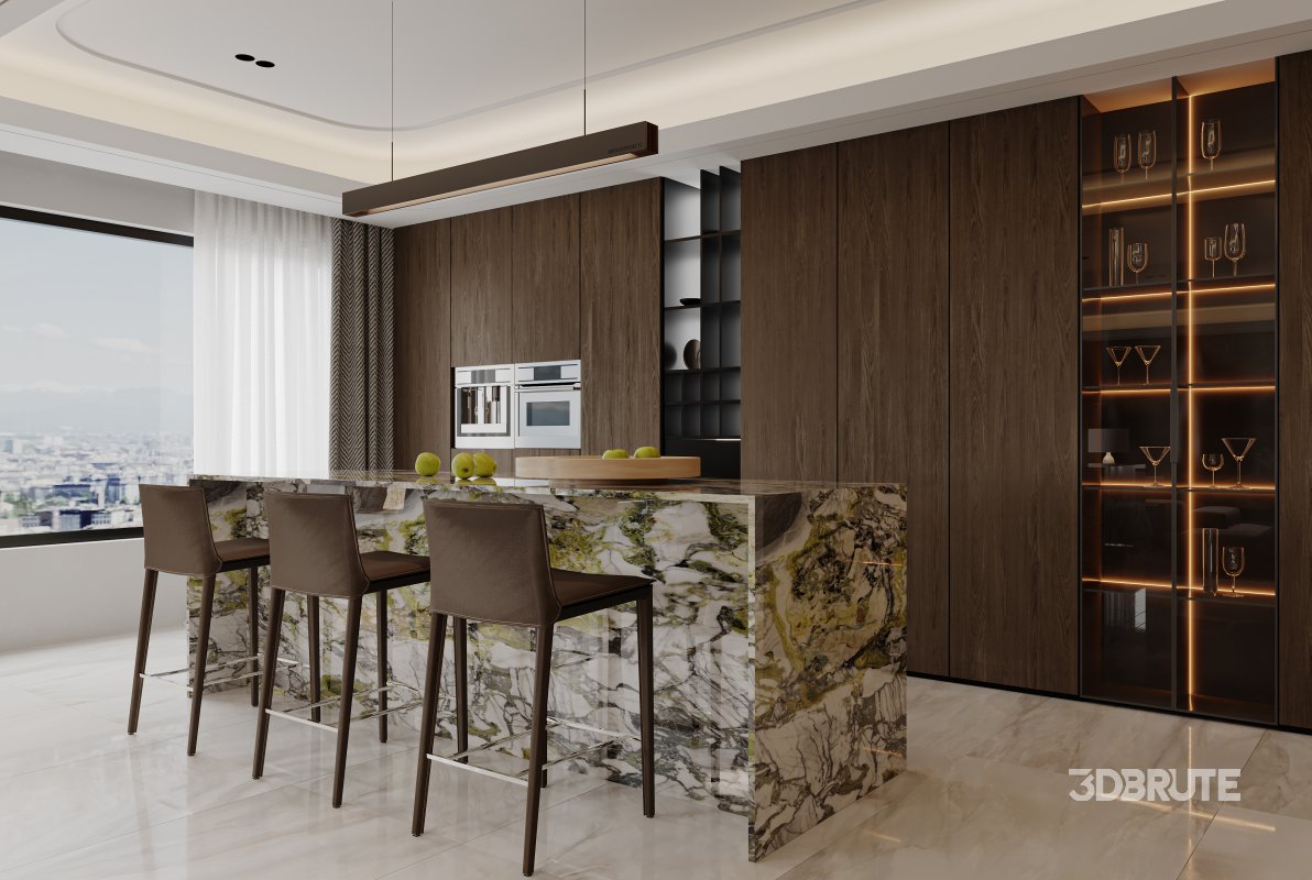 Modern living room and dining room interior scene Image 1