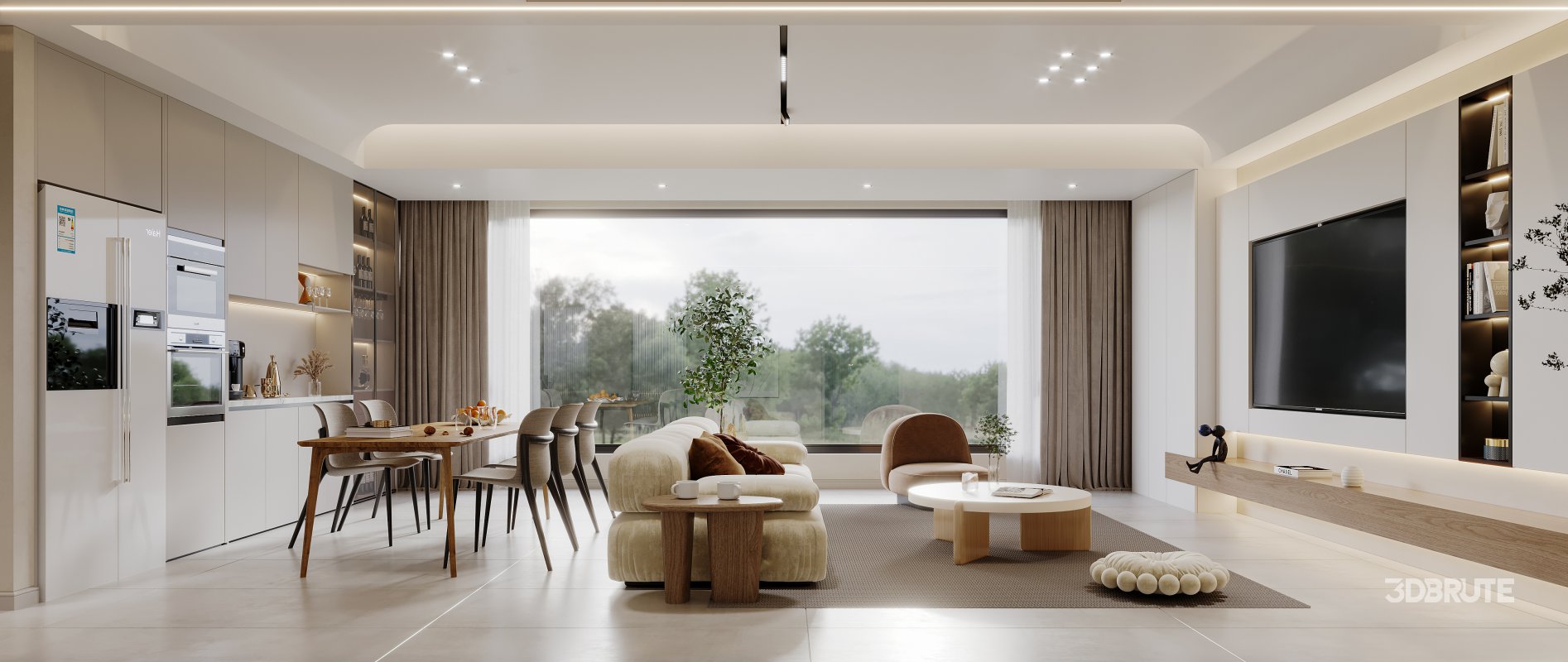 Modern living room and dining room interior scene Image 1