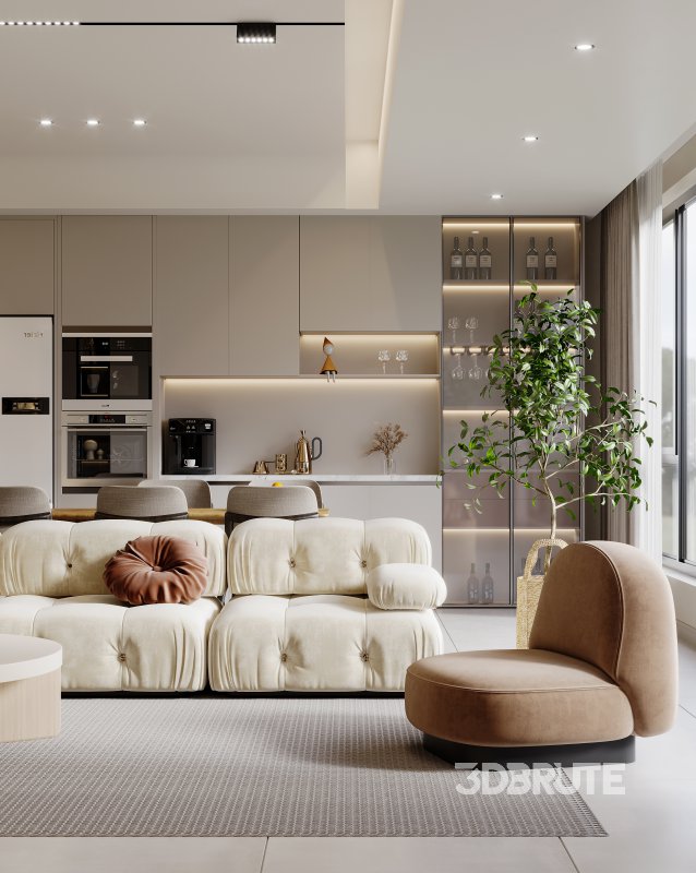 Modern living room and dining room interior scene Image 4