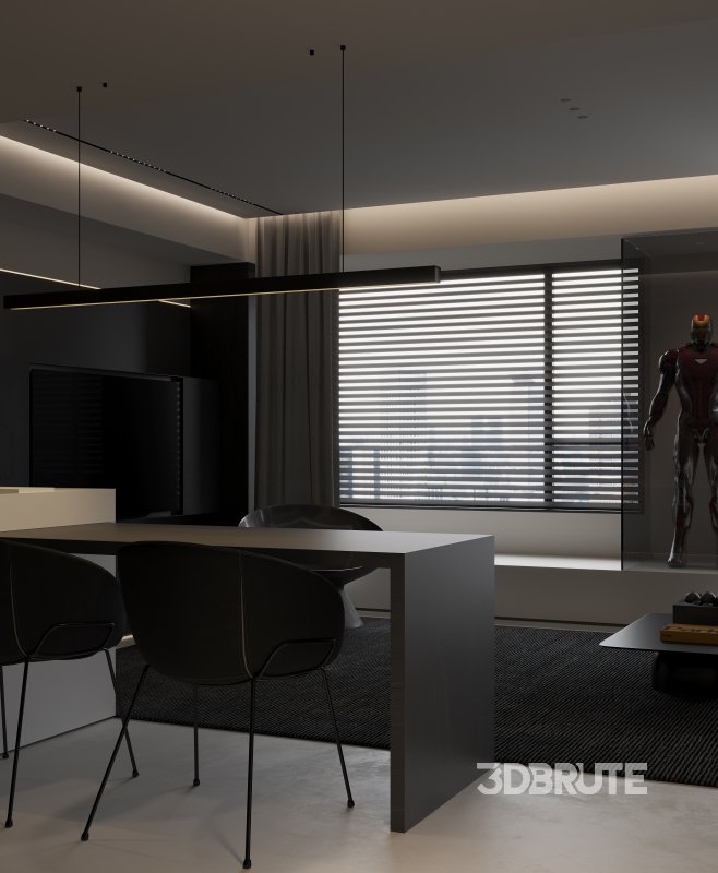 Modern living room and dining room interior scene Image 4