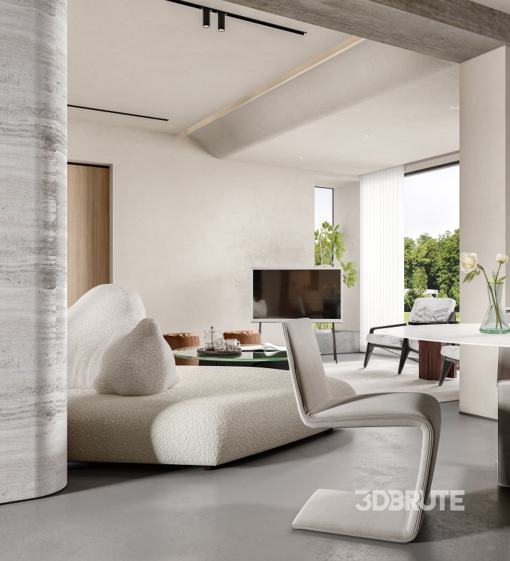 Modern living room and dining room interior scene Image 14
