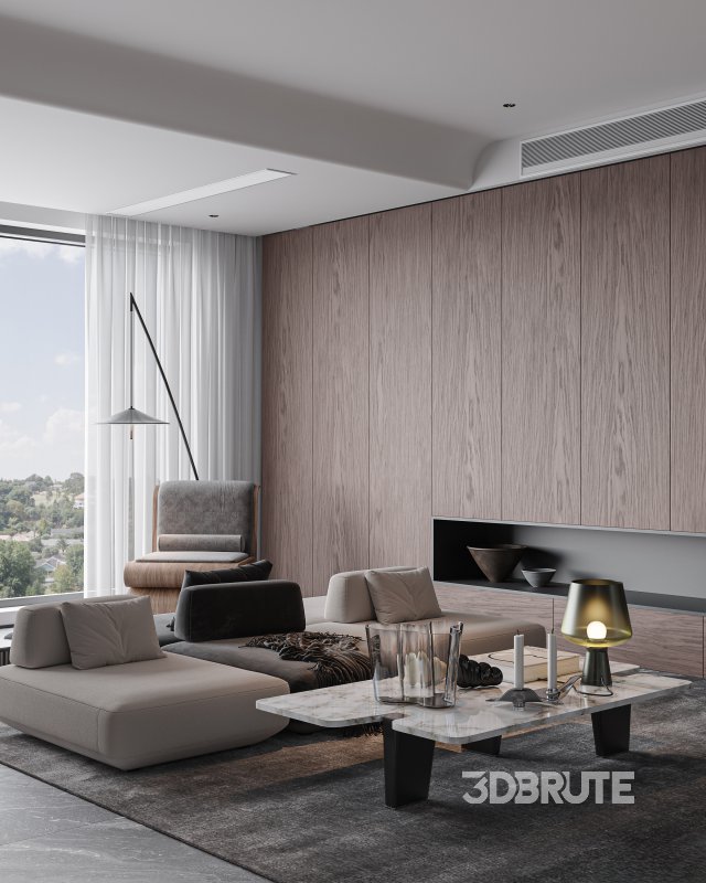 Modern living room and dining room interior scene Image 7