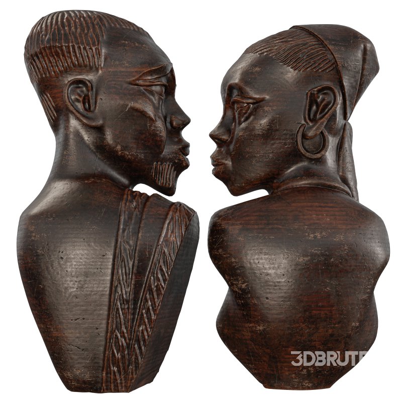 Wooden African Couple Statue Image 3