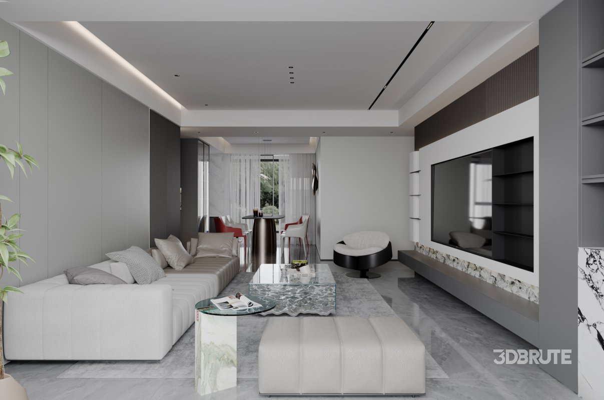 Modern living room and dining room interior scene Image 6