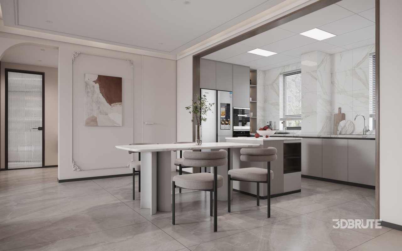 Modern living room and dining room kitchen interior scene Image 4