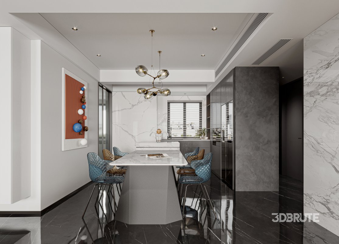 Modern living room and dining room interior scene Image 4