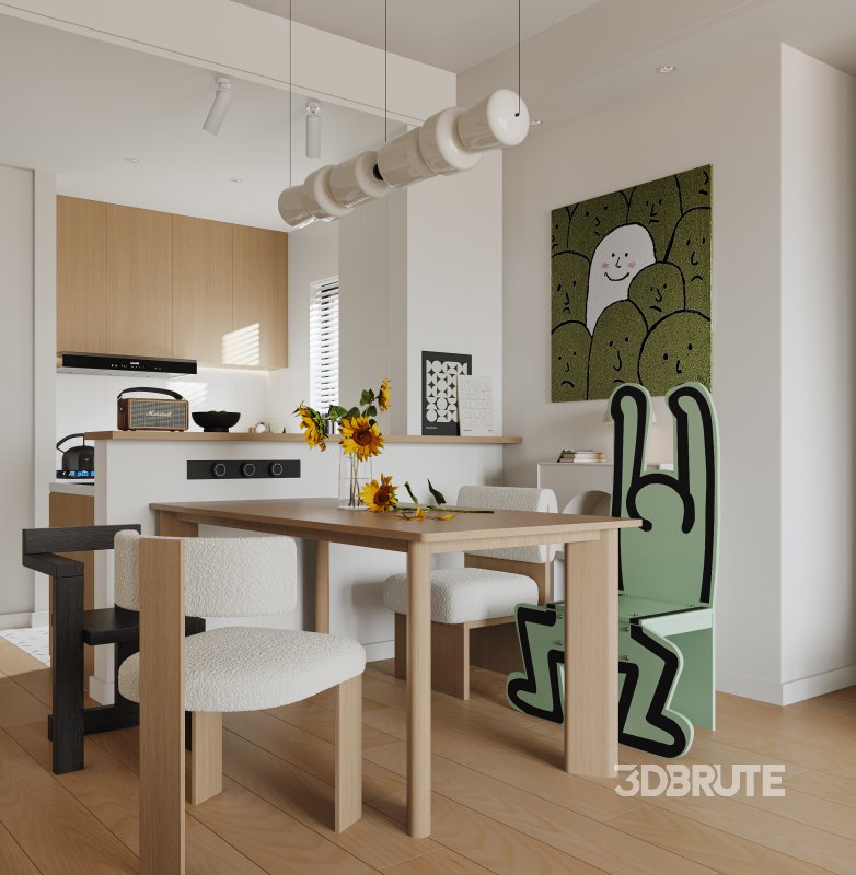 Modern living room and dining room interior scene Image 1