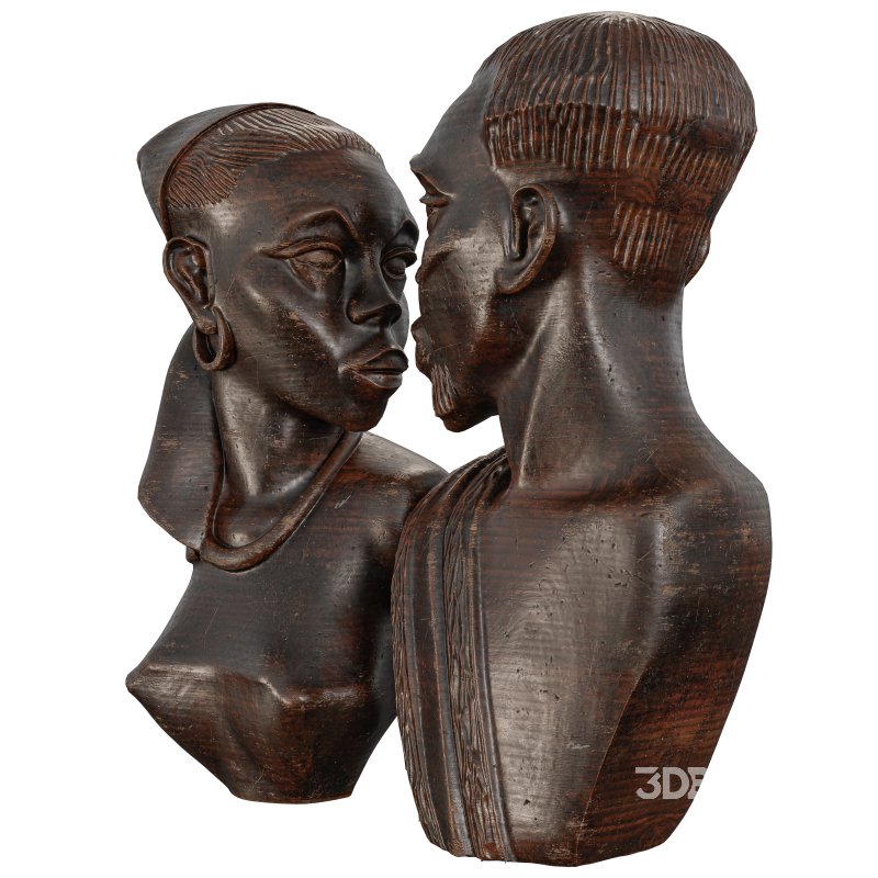 Wooden African Couple Statue Image 2