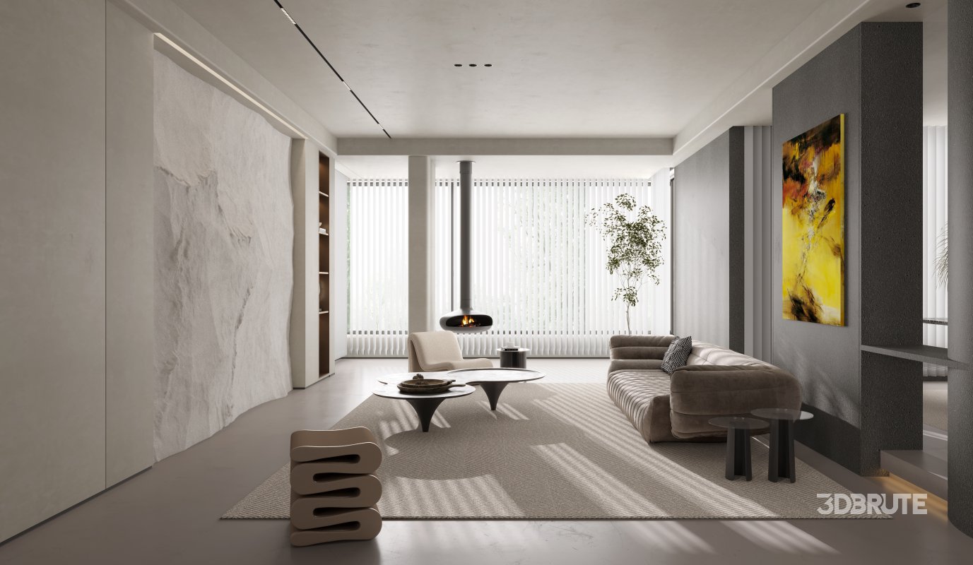 Modern living room and dining room interior scene Image 13