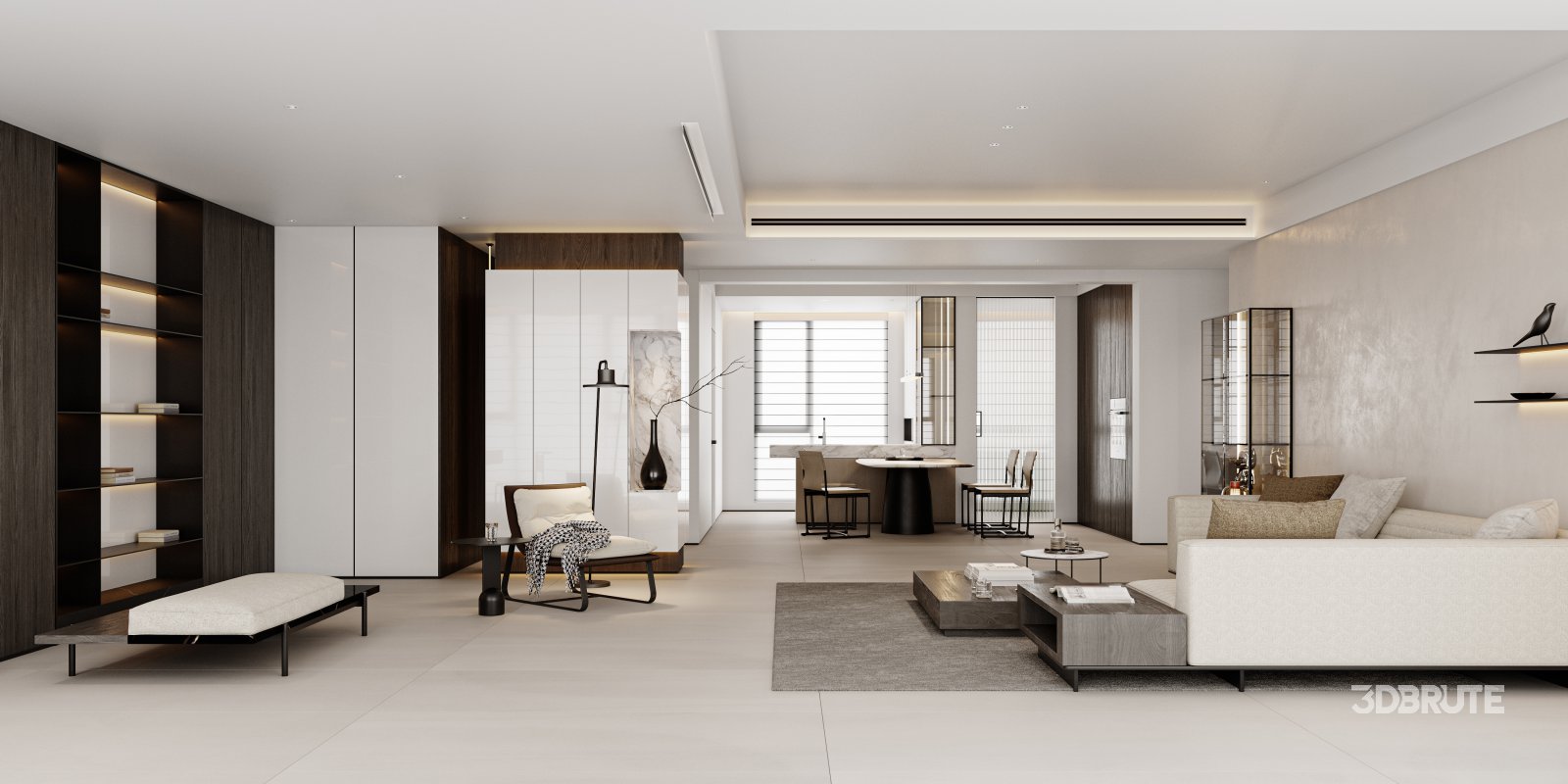 Modern living room and dining room interior scene Image 1