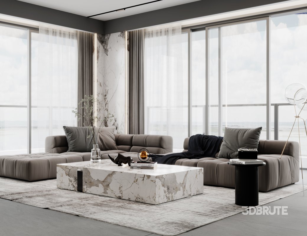 Modern living room and dining room interior scene Image 4