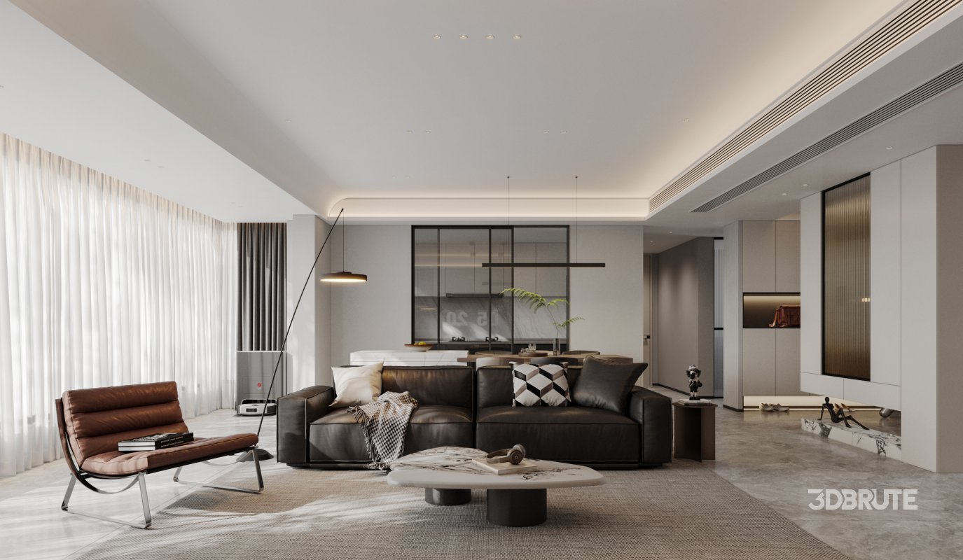 Modern living room and dining room interior scene Image 2