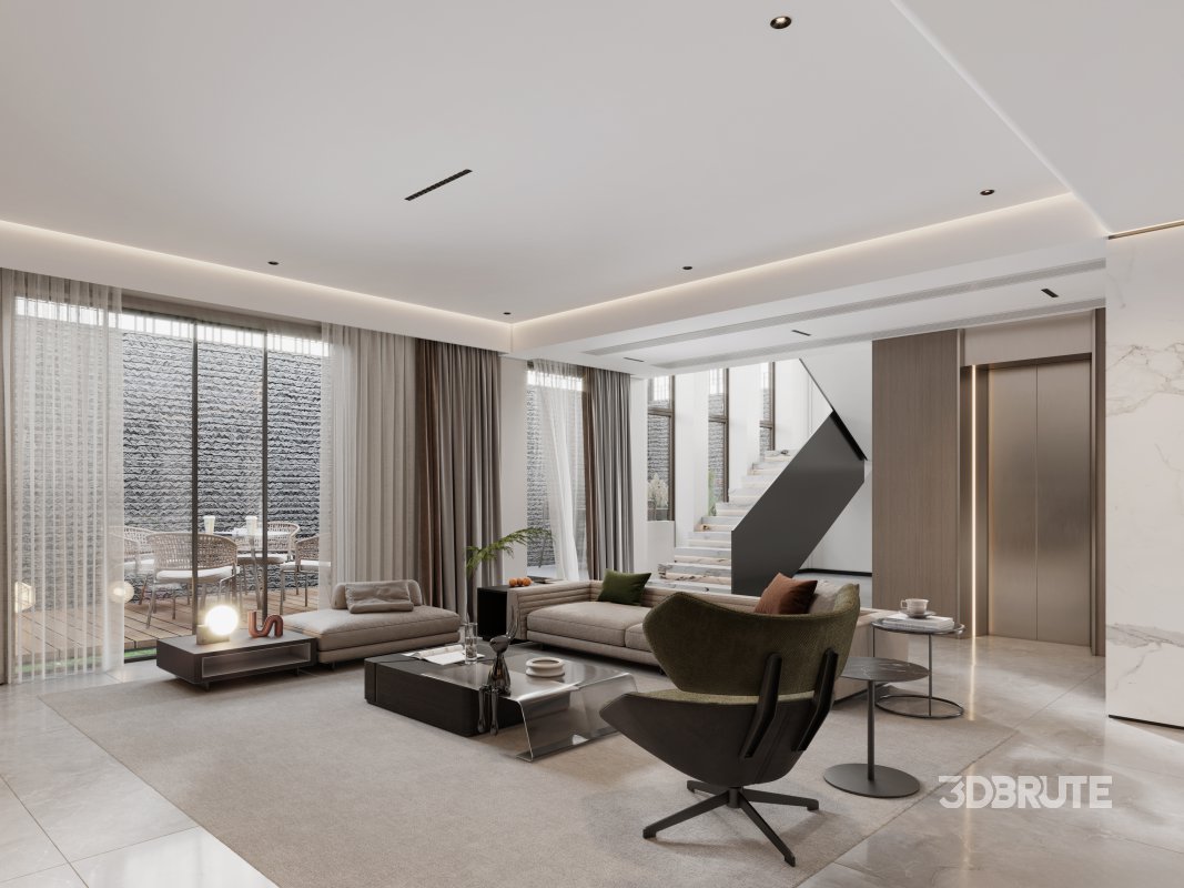 Modern living room and dining room interior scene Image 3