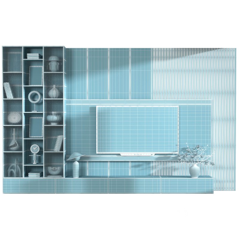 Modern TV Wall Unit with Dark Wood, Marble Back Panel and Glass Cabinets-Set 05 Image 5